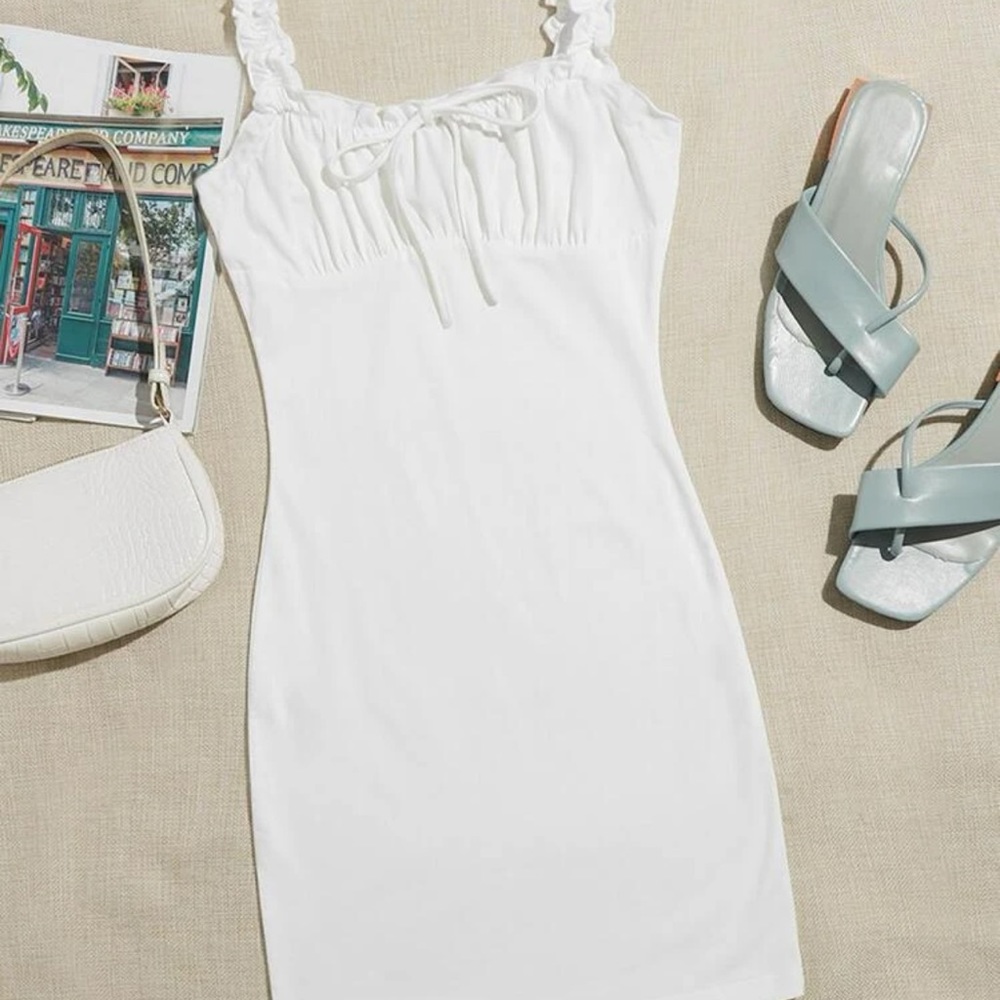 SHEIN Frill Trim Strap Knot Front Dress